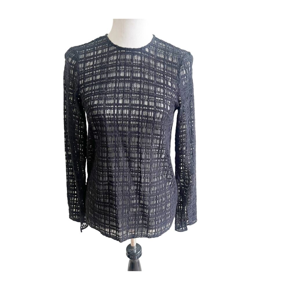 & Other Stories Netted Top Women's 4 Black Textured Keyhole Back Dark Academia